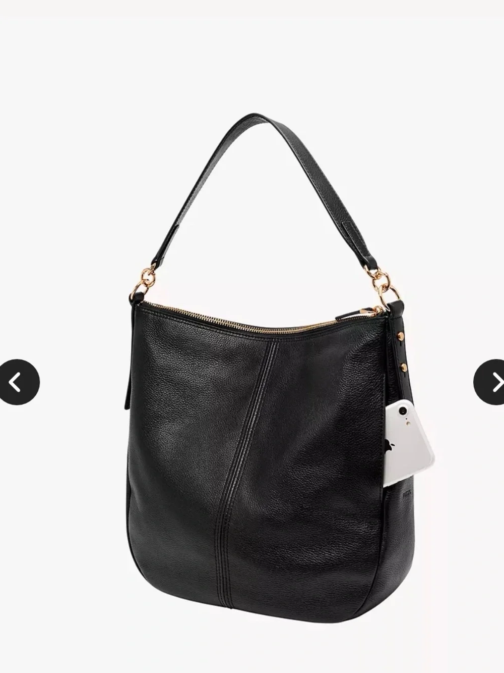 Fossil Black Pebbled Leather Shoulder Bag with Gold Hardware